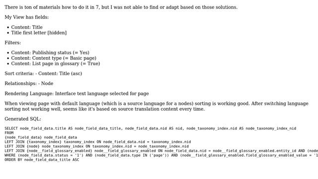 How to fix sorting by node title in glossary View when viewing page in non default language? смотреть онлайн