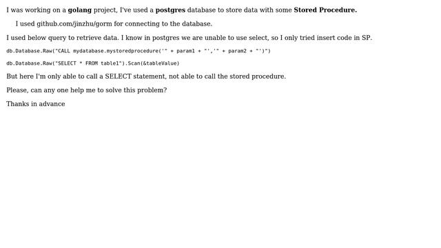 How to call postgres stored procedure from golang using gorm package? смотреть онлайн