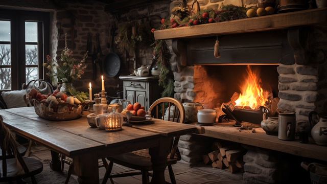 Cozy Kitchen Ambience 🔥 Cozy Fireplace & Kitchen Ambience Sounds CottageCore смотреть онлайн