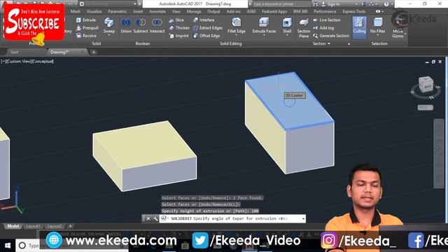 How to Use Taper, Extrude, Offset Faces & Offset, Extract Edges - Solid Modelling in AutoCAD смотреть онлайн