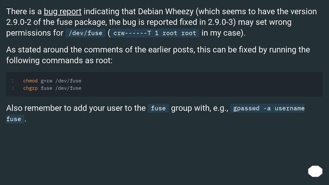 How do I make sshfs work in Debian? (I get /dev/fuse: Permission denied ) смотреть онлайн