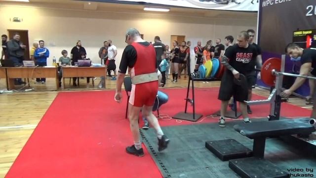 Владислав Санников, 78 лет!!!, жим лежа, 85, 90, 92.5 EC WPC 2017 смотреть онлайн
