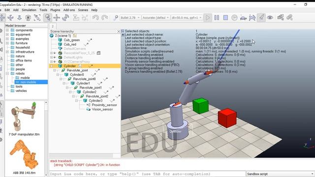CopelliaSim V Rep Робот манипулятор 6 шаг2 смотреть онлайн