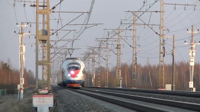 Скоростной электропоезд ЭВС1-14 ,,Сапсан" следует поездом №722 Москва- Санкт-Петербург. смотреть онлайн