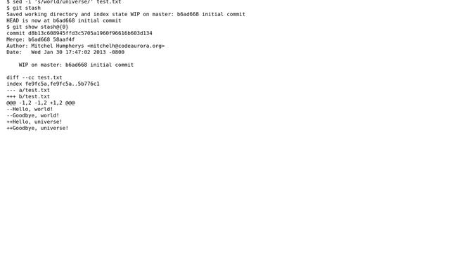 Why does git show ++ and -- in the output of `git show' on a stash? смотреть онлайн