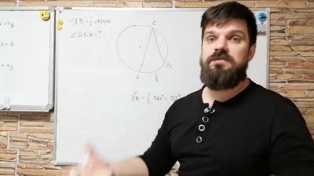 ЕГЭ 6 номер. Задача про вписанный угол, который опирается на 1/5 дуги окружности. смотреть онлайн
