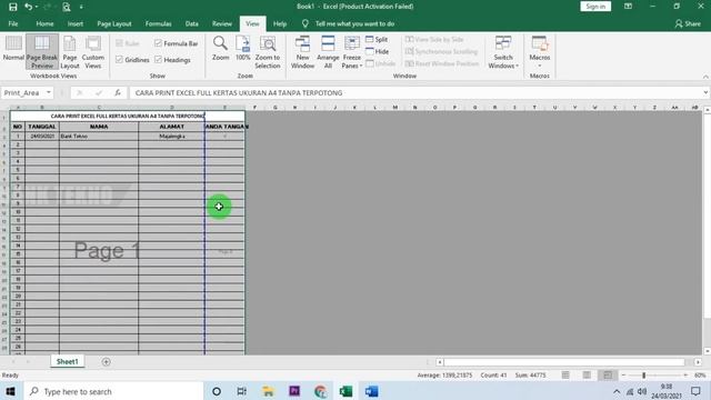 Cara Print Excel Full Kertas Ukuran A4 Tanpa Terpotong
