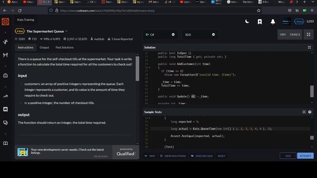Code Wars C# 6 kyu: The Supermarket Queue смотреть онлайн