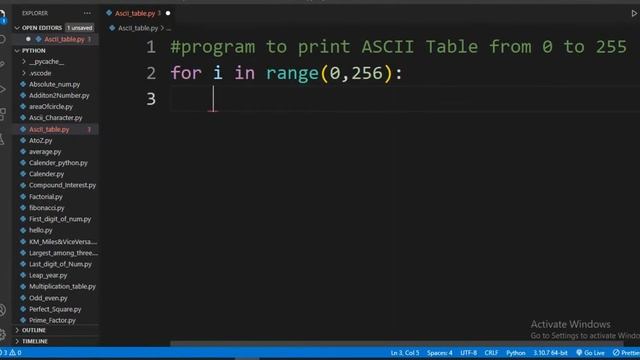 Python Program to Print ASCII Table смотреть онлайн