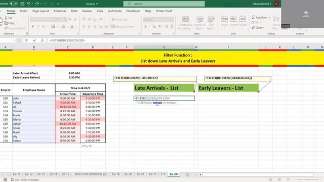 Excel 20: Filter Late Arrival and Early Leavers Names by Filter Function смотреть онлайн