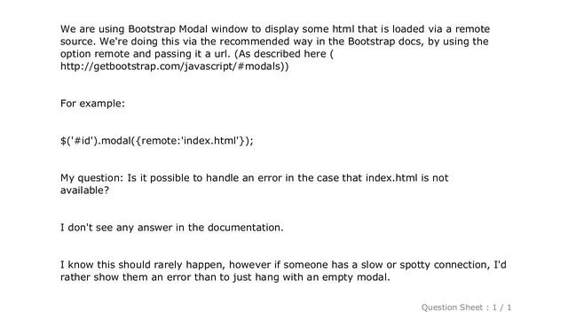 jQuery : Bootstrap Modal Remote Source Error Handling смотреть онлайн
