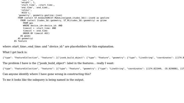 GIS: PostgreSQL+PostGIS creating GeoJSON with ST_MakeLine смотреть онлайн