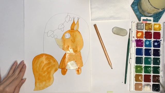 Белочка в дупле. Мастер-класс по рисованию белки. Как нарисовать дупло. Белка готовится к зиме. смотреть онлайн