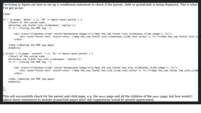 Wordpress: Conditional statement for parent, child and grandchild pages смотреть онлайн