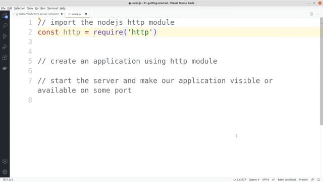1.1 Hello world HTTP Server | Getting Started | Nodejs смотреть онлайн