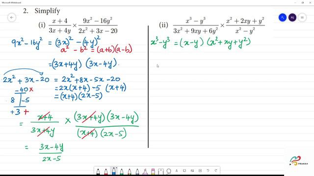 Class 10 TN 3.Algebra Exercise 3.5 2) Simplify i)(x+4)/(3x+4y) × (9x^2-16y^2)/(2x^2+3x-20) смотреть онлайн