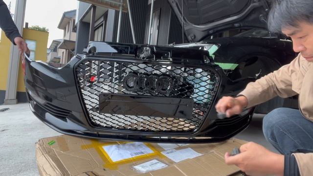 【DIY】AUDI RS3タイプメッシュグリル交換ついでにミツババレットホーン交換　アウディA3セダン