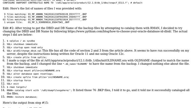 Recreate Oracle Database using .BKP files? смотреть онлайн