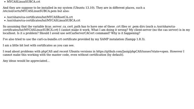 Impossible SSL CAS-certificates with phpCAS and examples. It only works without SSL server... смотреть онлайн