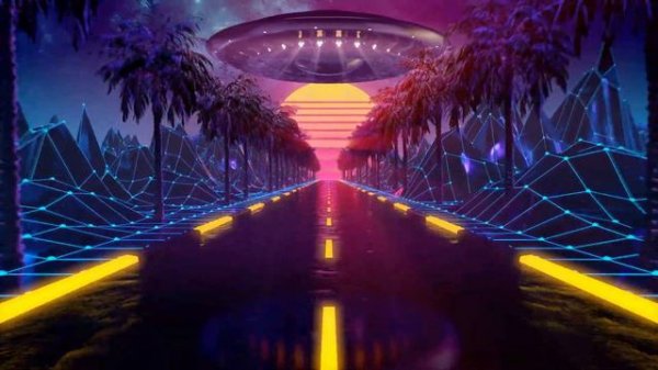 Retro Alien Spaceship Flying Through Landscape Screensaver 4K