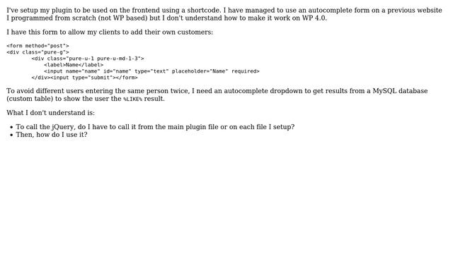 Wordpress: Implement Autocomplete for a custom field on Wordpress Plugin Frontend смотреть онлайн
