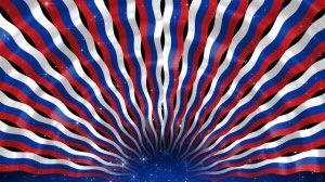 Русский фон. Ленты с развивающимися флагами России. Арка с туннелем из флагов и звезд. Фон в 4K.