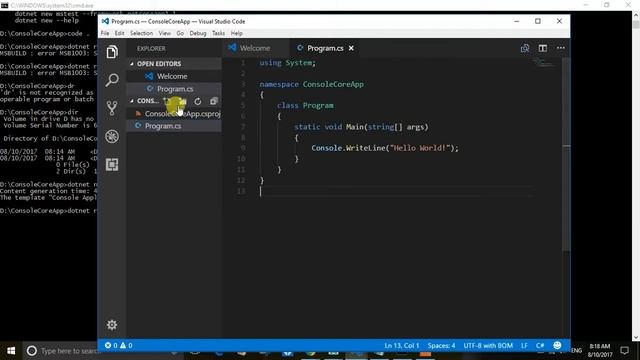 01 Creating First Console Application NET Core 1 1 смотреть онлайн