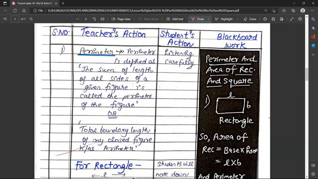 B.Ed : Math Lesson Plan | Class 7, 8 & 9 | Topic 18 - Perimeter & Area of Rectangle and Square смотреть онлайн