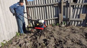 Работа мотоблока Ока с фрезами Целина