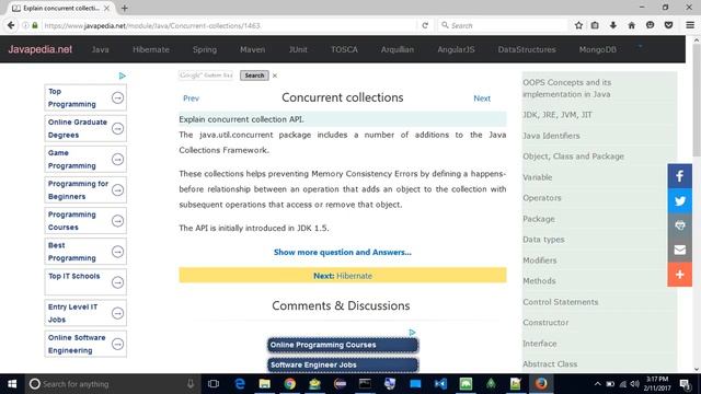 Explain concurrent collection API.
| javapedia.net смотреть онлайн