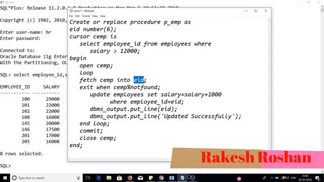 PL/SQL in Oracle 11g Tutorial #17: Implementation of Cursor смотреть онлайн