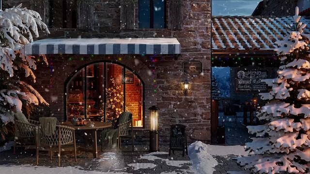 Winter Coffee Shop Street Ambience with Relaxing Smooth Jazz Music and Snow Falling.mp4 смотреть онлайн