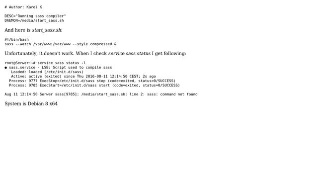 sass command not found - running service on debian boot смотреть онлайн