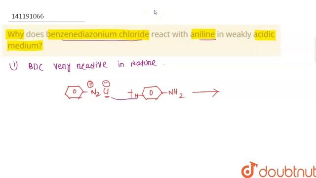 Why does benzenediazonium chloride react with aniline in weakly acidic medium? | CLASS 12 | ORGA... смотреть онлайн