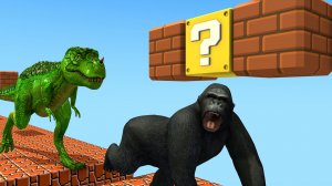 Горилла убегает от T-Rex в стиле игры Mario Гигантский T-Rex vs Горилла