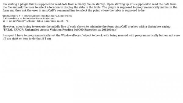 Fatal Error: Unhandled Access Exception in AutoCAD C#.NET plugin