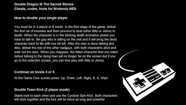 Double Dragon III: The Sacred Stones cheats, codes, hints for Nintendo NES смотреть онлайн