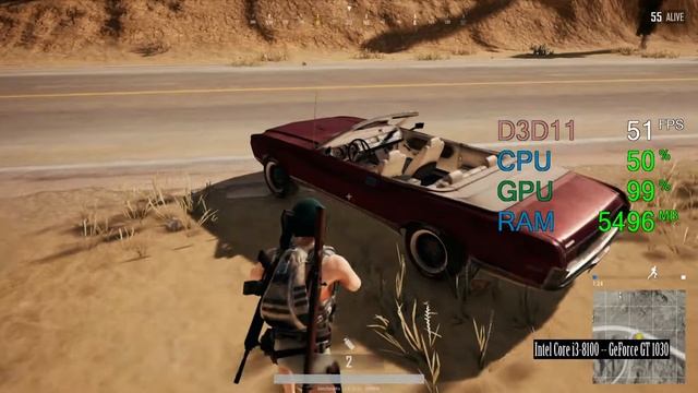 GeForce GT 1030 -- Intel Core i3-8100 PUBG FPS Test Miramar 900p Low смотреть онлайн