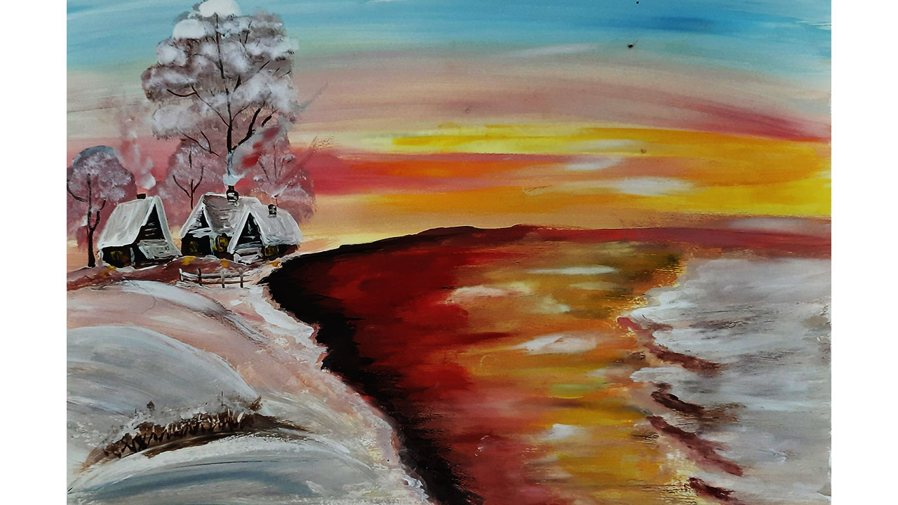 Как легко нарисовать зимний пейзаж. смотреть онлайн