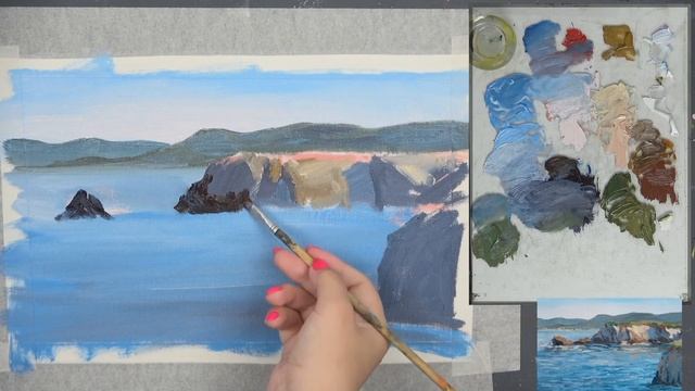 #11 Море и скалы. Как рисовать камни. Работа с ограниченной палитрой. Мастер-класс для начинающих. смотреть онлайн