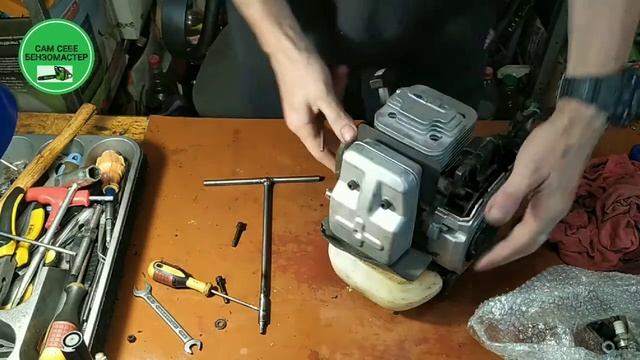 Как на бензотример "ALPINA" установить китайский "аналог" поршневой. смотреть онлайн