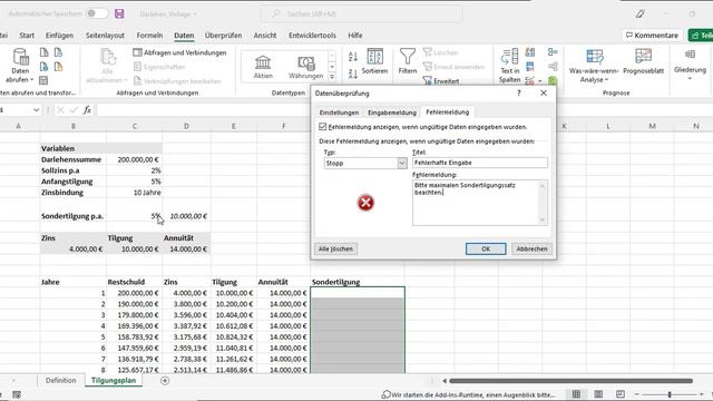 Excel Annuitätendarlehen – Tilgungsplan mit Sondertilgung und Zinsbindung– kostenlose Vorlage смотреть онлайн