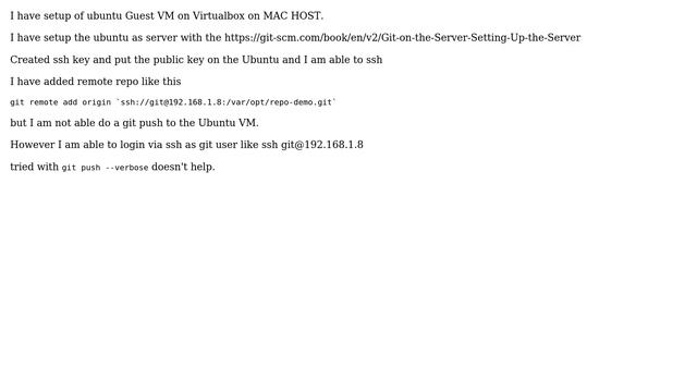 git push via ssh to ubuntu VM not working but I am able to ssh to the same ubuntu смотреть онлайн