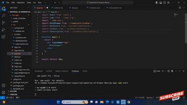 React with Typescript & Material UI Drawer | Sidebar with navigation in react | Side Menu