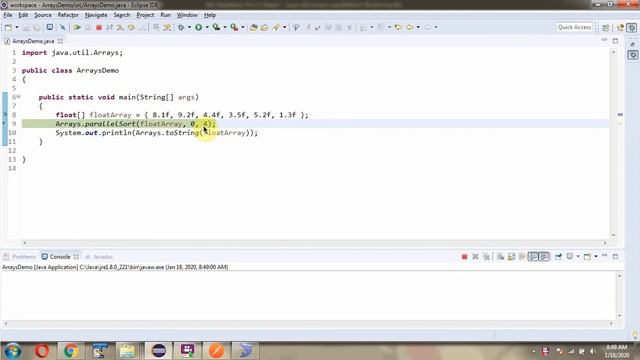 How to use parallelSort(float[] a, int fromIndex, int toIndex) method of Java.util.Arrays Class? смотреть онлайн
