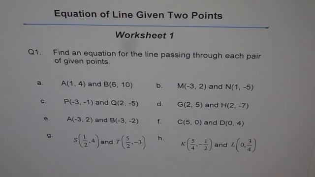 Worksheet Equation of Line Through Two Points Q1 смотреть онлайн