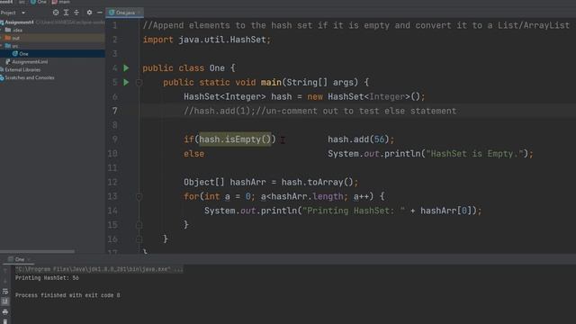JAVA assignment || (HashSet) Append elements to the hash set if it is empty and convert it смотреть онлайн