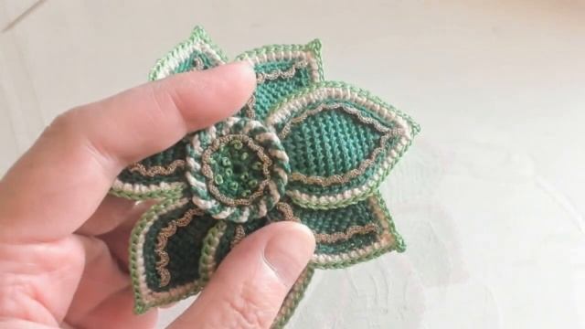 Цветок крючком в тунисской технике (ирландское кружево). МК-часть2. Crochet Flower, Tunisian Croche