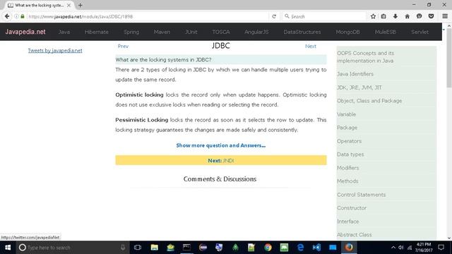 What are the locking systems in JDBC?
| javapedia.net смотреть онлайн