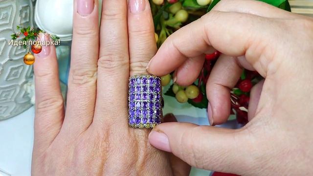 Сверкающее, роскошное кольцо: аметист/сапфир Сонгеа, 7,62ct, 19 р-р, 11,69 гр, s925 смотреть онлайн